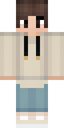 Aesthetic Minecraft skin: a soft aesthetic skin with a cream hoodie and white sneakers (front view, option 1)