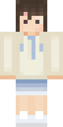 Aesthetic Minecraft skin: a soft aesthetic skin with a cream hoodie and white sneakers (front view, option 3)