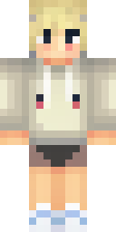 Aesthetic Minecraft skin: a soft aesthetic skin with a cream hoodie and white sneakers (front view, option 4)