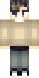 Aesthetic Minecraft skin: an aesthetic boy in a beige sweater and black jeans (front view, option 1)