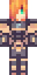 Alex Minecraft skin: alex in golden armor with long orange hair (front view, option 1)