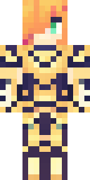 Alex Minecraft skin: alex in golden armor with long orange hair (front view, option 4)