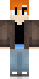 Alex Minecraft skin: alex with orange hair in a brown leather jacket (front view, option 3)