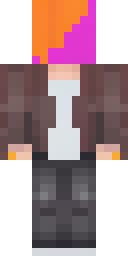 Alex Minecraft skin: alex with orange hair in a brown leather jacket (front view, option 4)