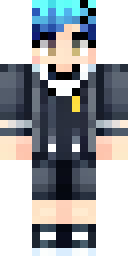 Anime Minecraft skin: an anime boy with spiky blue hair and a black school uniform (front view, option 4)