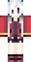 Anime Minecraft skin: an anime girl with long silver hair and a red jacket (front view, option 1)