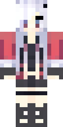 Anime Minecraft skin: an anime girl with long silver hair and a red jacket (front view, option 2)