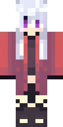 Anime Minecraft skin: an anime girl with long silver hair and a red jacket (front view, option 3)