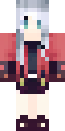 Anime Minecraft skin: an anime girl with long silver hair and a red jacket (front view, option 4)