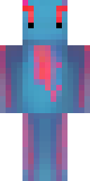 Axolotl Minecraft skin: a blue axolotl with purple gills (front view, option 2)