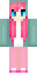 Axolotl Minecraft skin: a girl in a pink axolotl hoodie (front view, option 1)