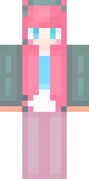 Axolotl Minecraft skin: a girl in a pink axolotl hoodie (front view, option 4)
