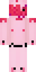 Axolotl Minecraft skin: a pink axolotl person with frilly pink gills (front view, option 4)