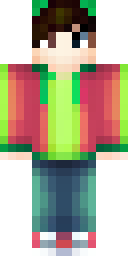 Boy Minecraft skin: a boy with a backwards cap and a green hoodie (front view, option 4)