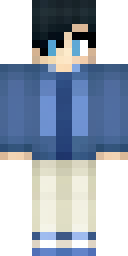 Boy Minecraft skin: a boy with black hair in a blue baseball jacket (front view, option 4)