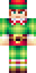 Christmas Minecraft skin: a christmas elf in a green outfit with a red hat (front view, option 4)