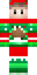 Christmas Minecraft skin: a kid in an ugly christmas sweater with a reindeer (front view, option 3)