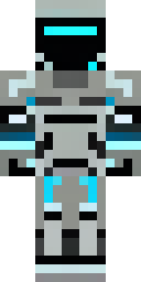 Cool Minecraft skin: a cool cyber soldier with a neon blue visor (front view, option 1)