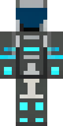 Cool Minecraft skin: a cool cyber soldier with a neon blue visor (front view, option 4)