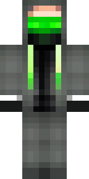 Cool Minecraft skin: a cool hacker in a black hoodie with green glowing eyes (front view, option 4)