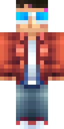 Cool Minecraft skin: a cool street racer in a red leather jacket and sunglasses (front view, option 1)