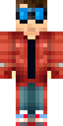 Cool Minecraft skin: a cool street racer in a red leather jacket and sunglasses (front view, option 2)