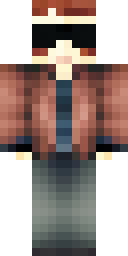 Cool Minecraft skin: a cool street racer in a red leather jacket and sunglasses (front view, option 3)