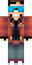 Cool Minecraft skin: a cool street racer in a red leather jacket and sunglasses (front view, option 4)