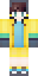 Cute Minecraft skin: a cute kid in a yellow raincoat (front view, option 1)