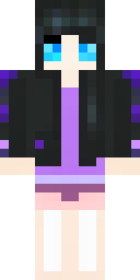 Enderman Minecraft skin: an ender girl with long black hair and purple eyes (front view, option 1)