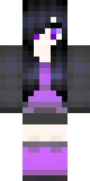 Enderman Minecraft skin: an ender girl with long black hair and purple eyes (front view, option 2)