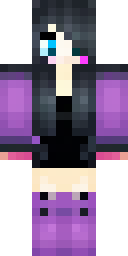 Enderman Minecraft skin: an ender girl with long black hair and purple eyes (front view, option 3)