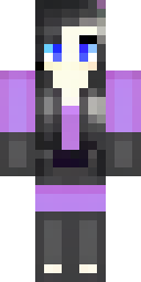 Enderman Minecraft skin: an ender girl with long black hair and purple eyes (front view, option 4)