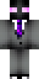 Enderman Minecraft skin: an enderman in a black suit and tie with purple eyes (front view, option 2)