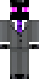 Enderman Minecraft skin: an enderman in a black suit and tie with purple eyes (front view, option 3)