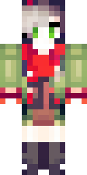 Fox Minecraft skin: a fox girl with a red scarf and a green jacket (front view, option 3)