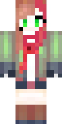 Fox Minecraft skin: a fox girl with a red scarf and a green jacket (front view, option 4)