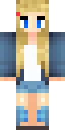 Girl Minecraft skin: a girl with a blonde ponytail in a blue denim jacket (front view, option 2)