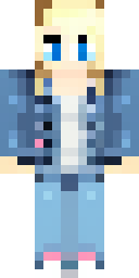 Girl Minecraft skin: a girl with a blonde ponytail in a blue denim jacket (front view, option 4)