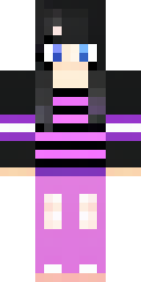Skin de Minecraft de chica: una chica con flequillo negro y suéter morado a rayas (vista frontal, opción 1)