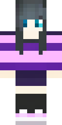 Skin de Minecraft de chica: una chica con flequillo negro y suéter morado a rayas (vista frontal, opción 3)