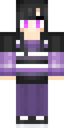 Skin de Minecraft de chica: una chica con flequillo negro y suéter morado a rayas (vista frontal, opción 4)