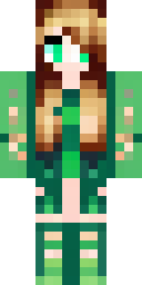 Girl Minecraft skin: a girl with brown braids and a green dress (front view, option 1)