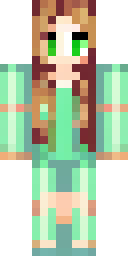 Girl Minecraft skin: a girl with brown braids and a green dress (front view, option 2)