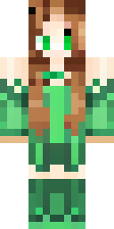 Girl Minecraft skin: a girl with brown braids and a green dress (front view, option 3)