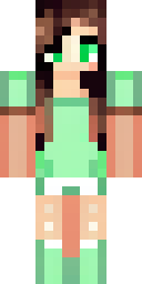 Girl Minecraft skin: a girl with brown braids and a green dress (front view, option 4)