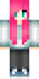 Girl Minecraft skin: a girl with long pink hair and a white hoodie (front view, option 4)