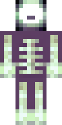 Halloween Minecraft skin: a skeleton costume with glowing bones (front view, option 2)