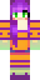 Halloween Minecraft skin: a witch with a purple hat and orange stripes (front view, option 1)