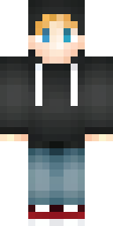 Hoodie Minecraft skin: a boy in a black hoodie with the hood up (front view, option 4)